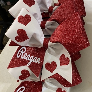 Be Mine Cheer Bow Custom Valentine&#39;s Day Hearts Glitter Cheer Bow Valentine