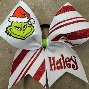 Grinchens godisstång för högtider och jul, anpassad cheerleading-rosett