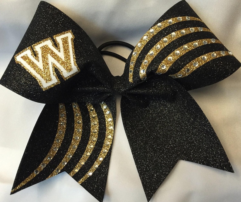 Glitter Rhinestone Curves Custom Cheer Bow image 1
