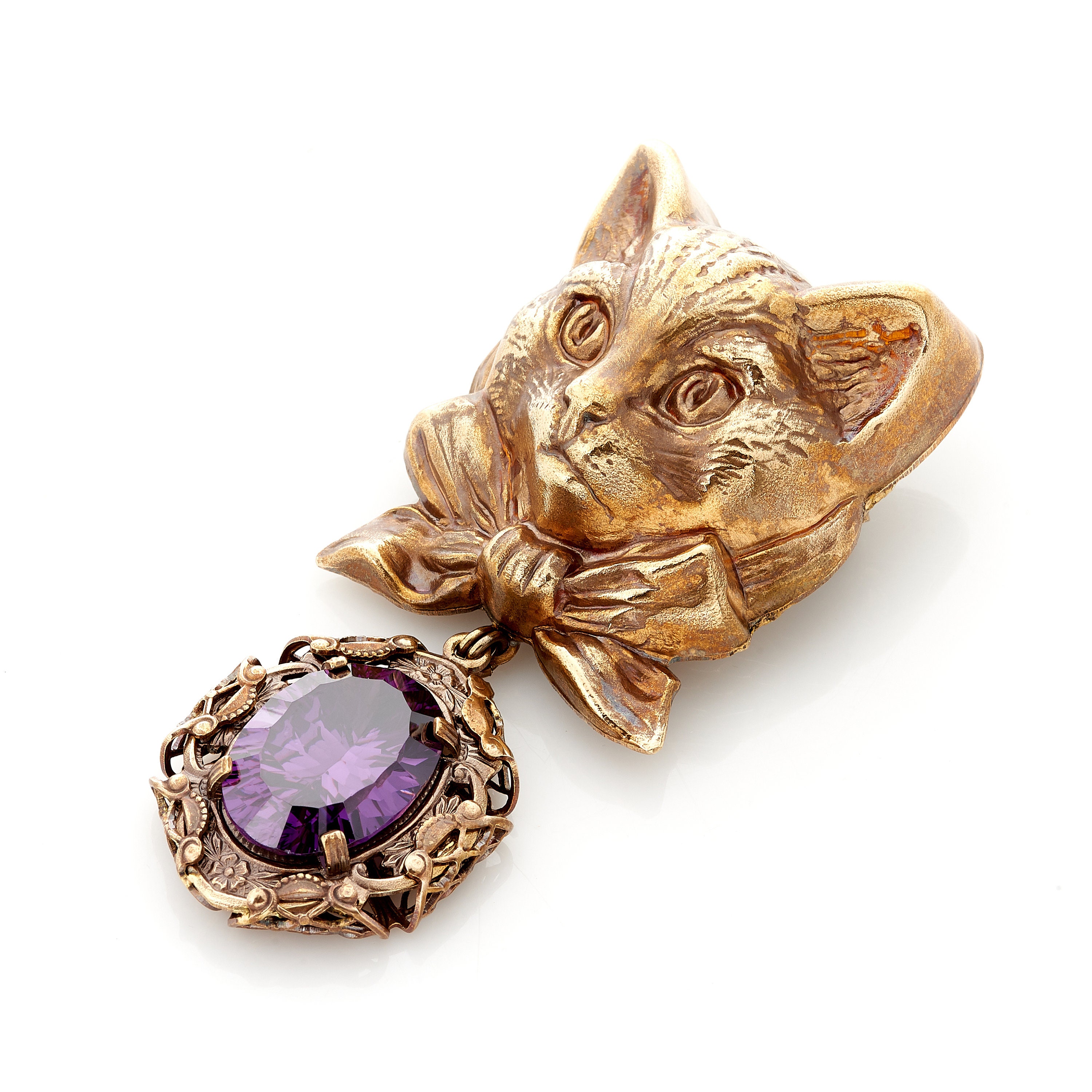 Cat brooch Cat jewelry vintage Victorian filigree brooch Etsy