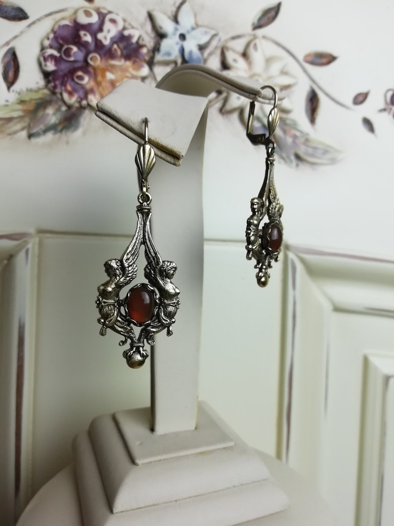 Angels jewellery angel earrings cherub vintage earrings Victorian angel cornelian