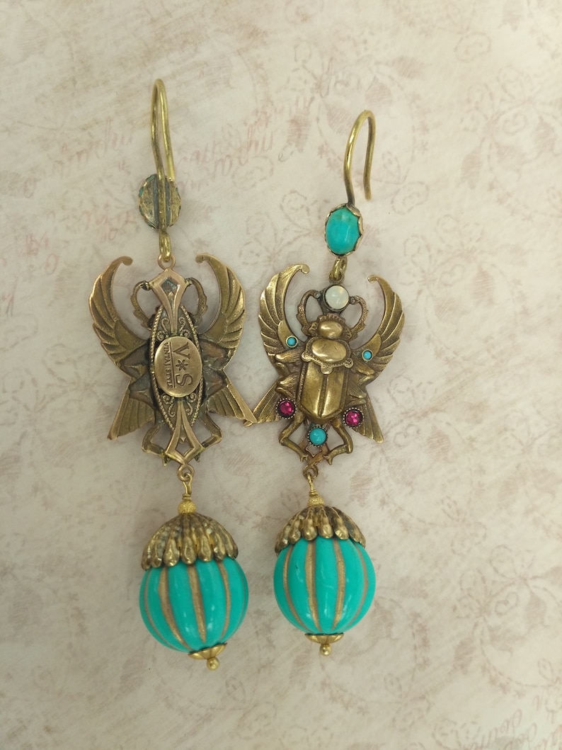 Scarabs Earrings Egyptian Jewelry Beetle Earrings Vintage Etsy