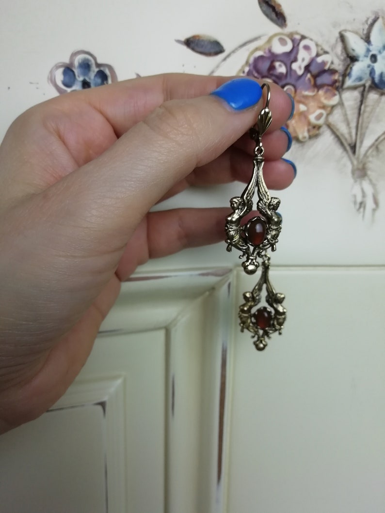 Angels jewellery angel earrings cherub vintage earrings Victorian angel cornelian