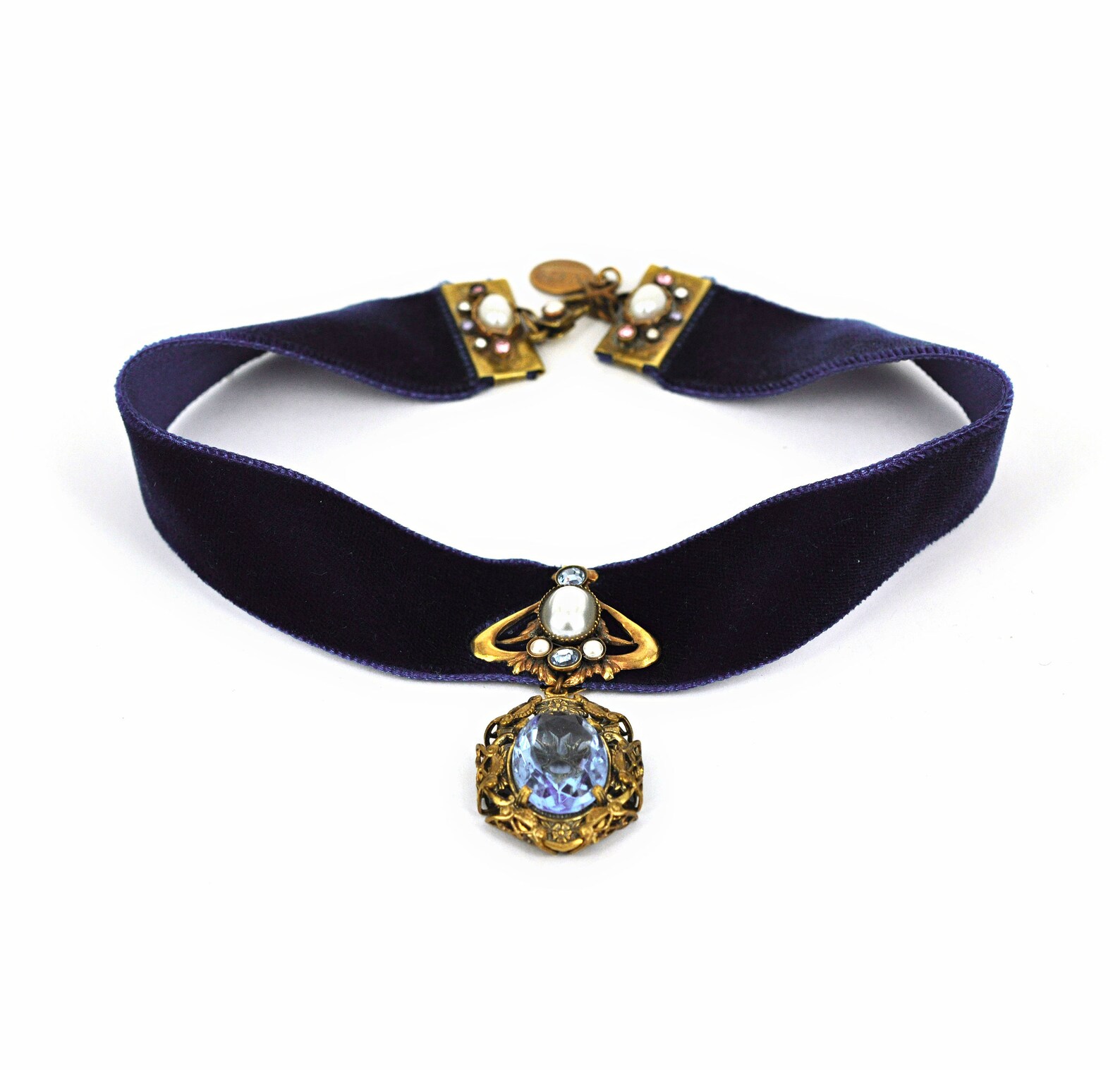 Blue choker Vintage choker Velvet fabrique Vintage blue stone Etsy