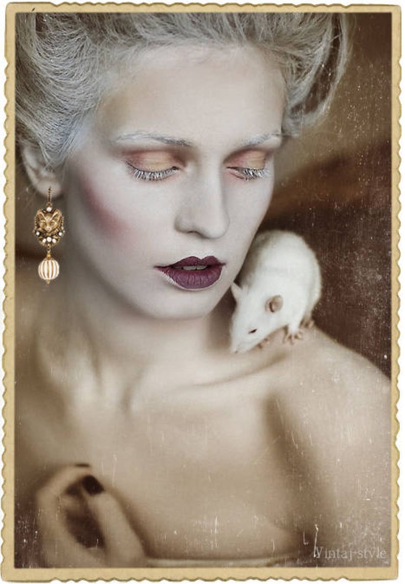 Cat earrings animal jewelry vintage Victorian filigree Etsy