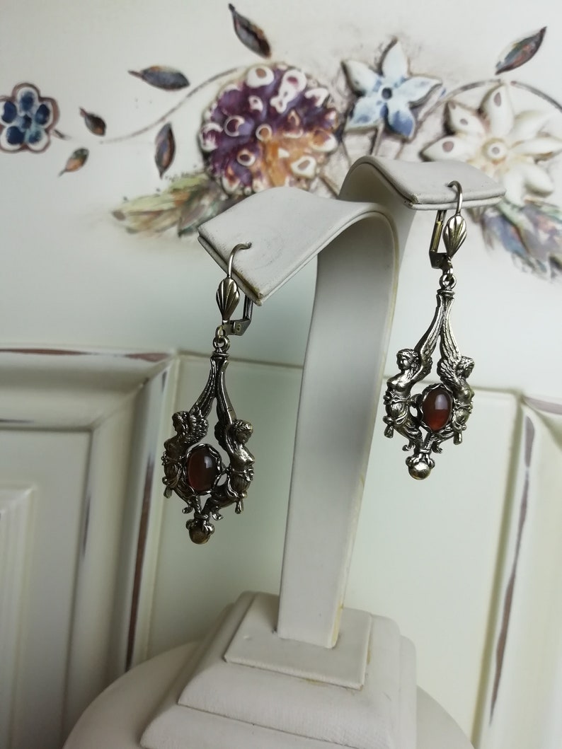 Angels jewellery angel earrings cherub vintage earrings Victorian angel cornelian