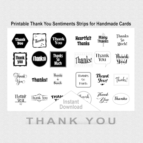 Thank You Printable Sentiment Shapes, Thank You Sentiments for Hand Made Greeting Cards, Thank You Sentiments, Junk Journal, Ephemera