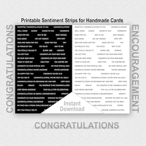 Tiras de sentimientos de felicitaciones imprimibles, tiras de sentimientos en blanco y negro, tiras de sentimientos digitales, técnica mixta, diario basura, material efímero