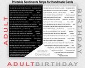 Printable ADULT Birthday Sentiment Strips, Black & White Sentiment Strips, Digital Sentiment Strips, Adult Birthday, Junk Journal, Ephemera