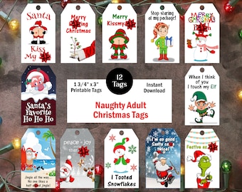 Printable Naughty Christmas Gift Tags, Digital Christmas Gift Tags, Adult Gift Tags, Naughty Gift Tags, Junk Journal, Ephemera Tags