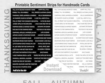 Printable Thanksgiving and Fall Sentiment Strips, Fall Sentiment Strips, Black & White Sentiment Strips, Mixed Media, Junk Journal, Ephemera