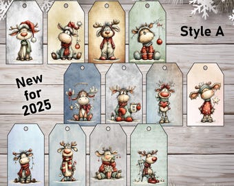 Afdrukbare kerstrendiertags A – direct downloaden | Cadeaukaartjes voor de feestdagen, scrapbooking, Efemere ongewenste logboeken, tags vakantierendier