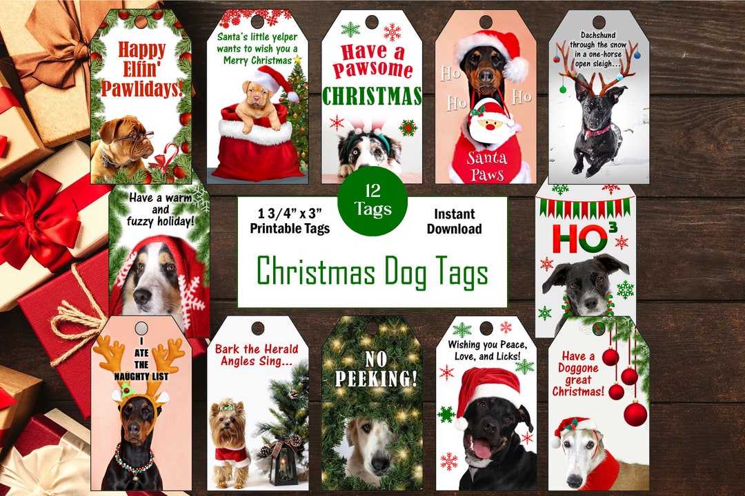 Printable Christmas Dog Gift Tags, Digital Christmas Gift Tags, Dog