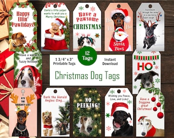 Printable Christmas Dog Gift Tags, Digital Christmas Gift Tags, Dog Lover Gift Tags, Puppy Dog Gift Tags&lt; Junk Journal, Ephemera