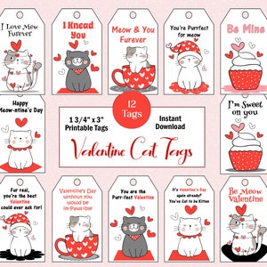 Cat Valentine Cards for Kids, Digital Valentines, Kitty Cat Gift Tags, Kids Valentine Cards, Printable School Valentine, Junk Journal