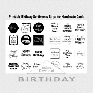 Birthday Printable Sentiment Shapes, Birthday Sentiments for Hand Made Greeting Cards, Birthday Sentiments, Junk Journal, Ephemera