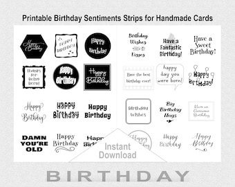 Birthday Printable Sentiment Shapes, Birthday Sentiments for Hand Made Greeting Cards, Birthday Sentiments, Junk Journal, Ephemera