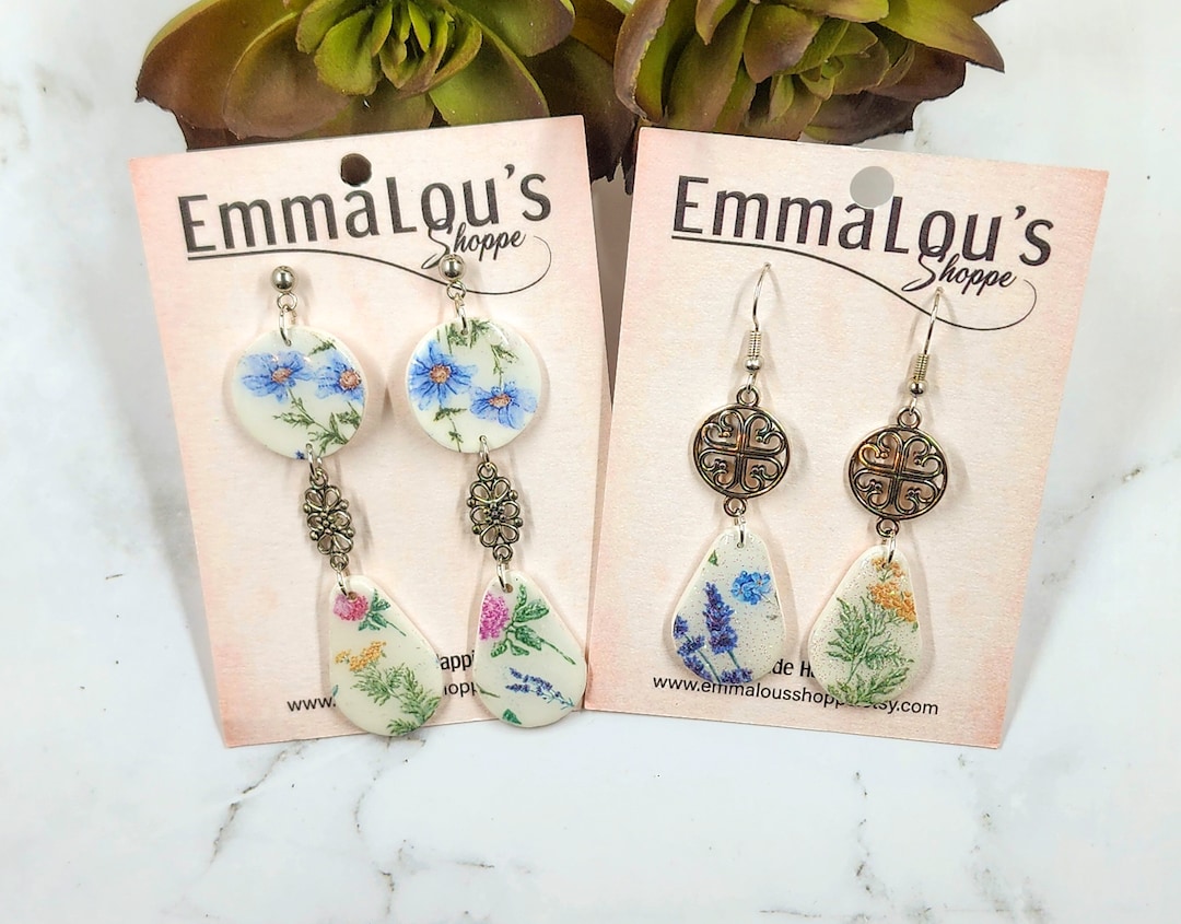 Pastel Flower Dangle Earrings, Flowered Earrings, Dangle Flower ...