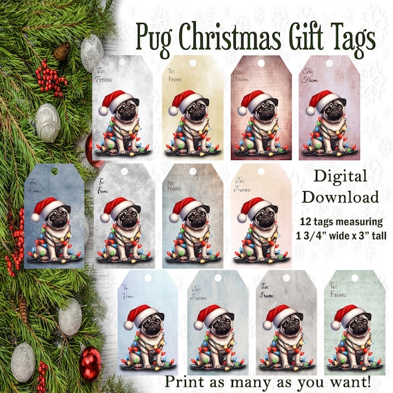 Pug Printable Gift Tags, Printable Dog Gift Tags, Digital