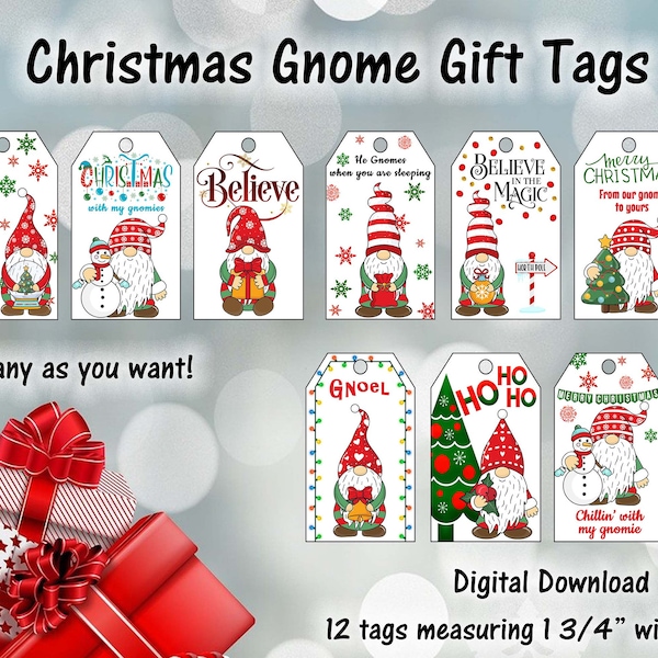 Christmas Gnome Gift Tags, Printable Gnome Gift Tags, Digital Christmas Gift Tags, Gnome Gift Tags, Red and Green Gnome Gift Tags