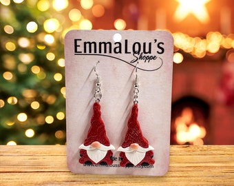 Cute Gnome Earrings, Gnome Dangles, Gnome Earrings, Red Earrings, Clay Gnome Earrings, Pierced Gnome Earrings, Dangle Earrings, Gnomes