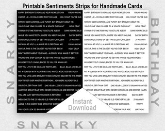 Printable Snarky Birthday Sentiment Strips, Digital Sentiment Strips, Snarky Birthday, Junk Journaling. Junk Journal, Ephemera
