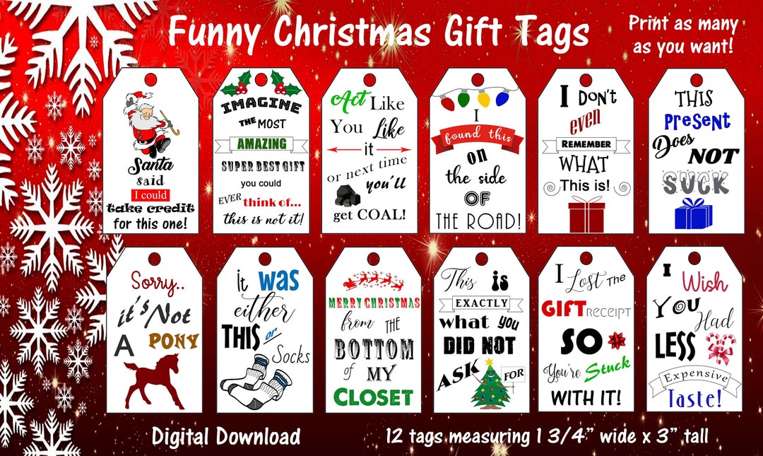 DIGITAL PRINTABLE Secret Santa Funny Gift Tags Set of 24 for 