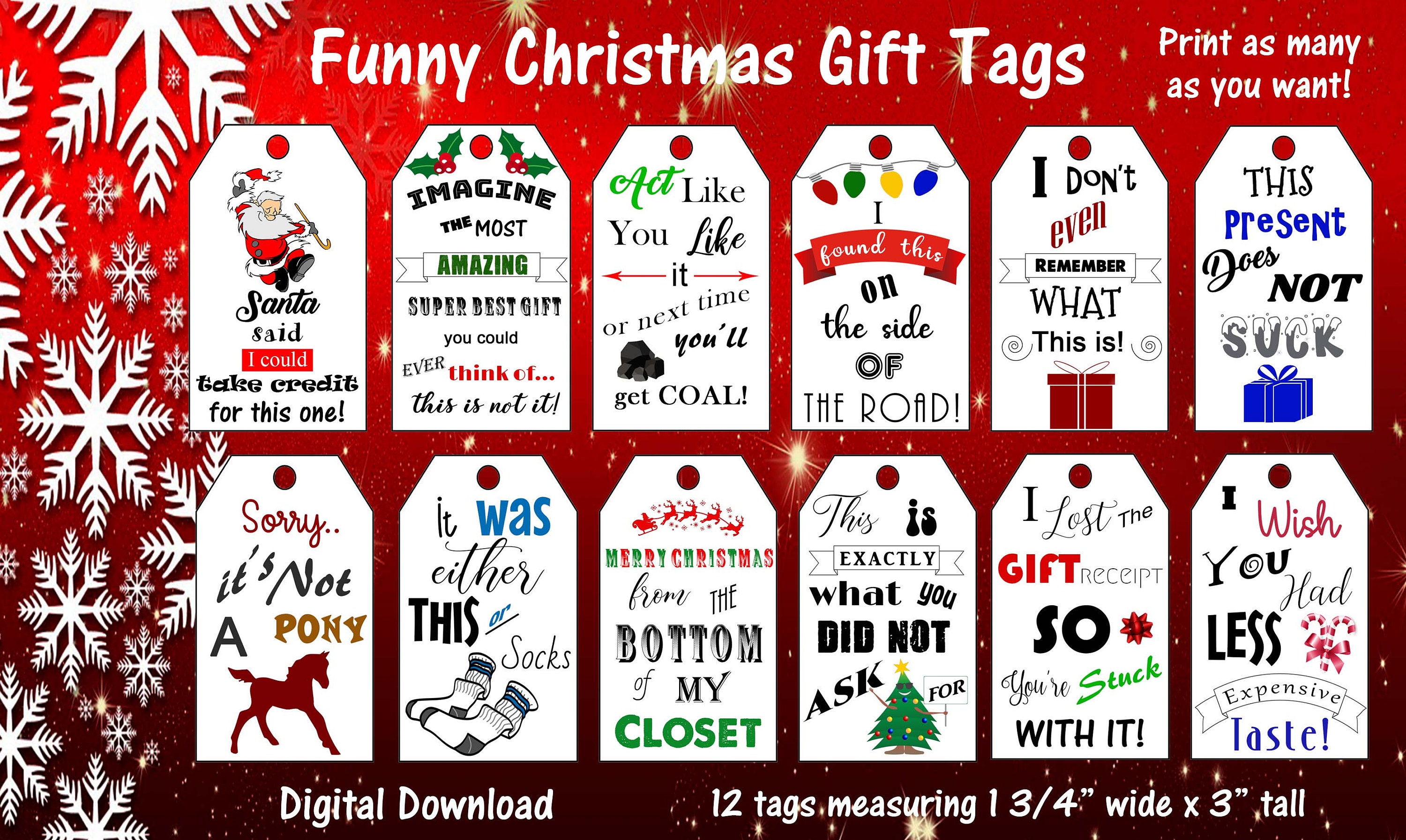 Printable Funny Christmas Gift Tags Digital Christmas Gift Etsy