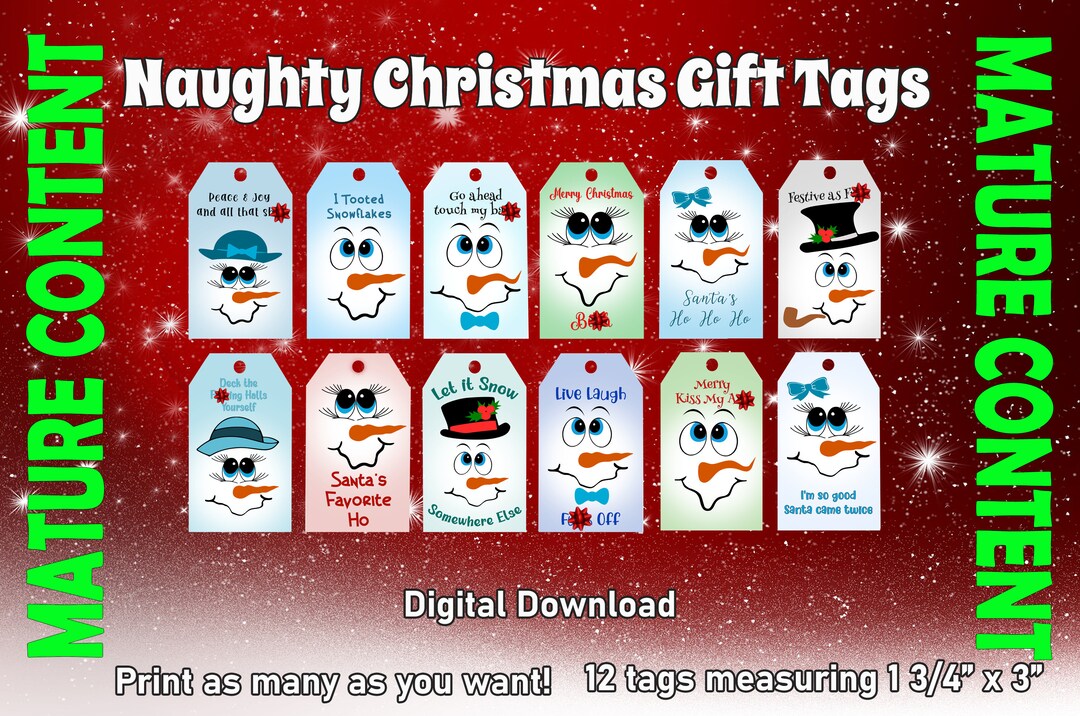 Printable Naughty Snowmen Christmas Gift Tags, Digital Christmas Gift ...