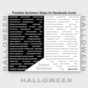 Printable Halloween Sentiment Strips, Spooky Sentiment Strips, Black & White Sentiments, Digital Sentiment Strips, Junk Journal, Ephemera