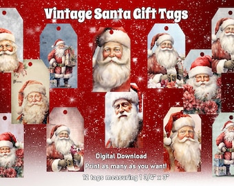 Etichette regalo di Babbo Natale vintage, etichette regalo di Natale stampabili, etichette regalo di Natale, etichette vintage di Babbo Natale, materiale effimero, diario spazzatura