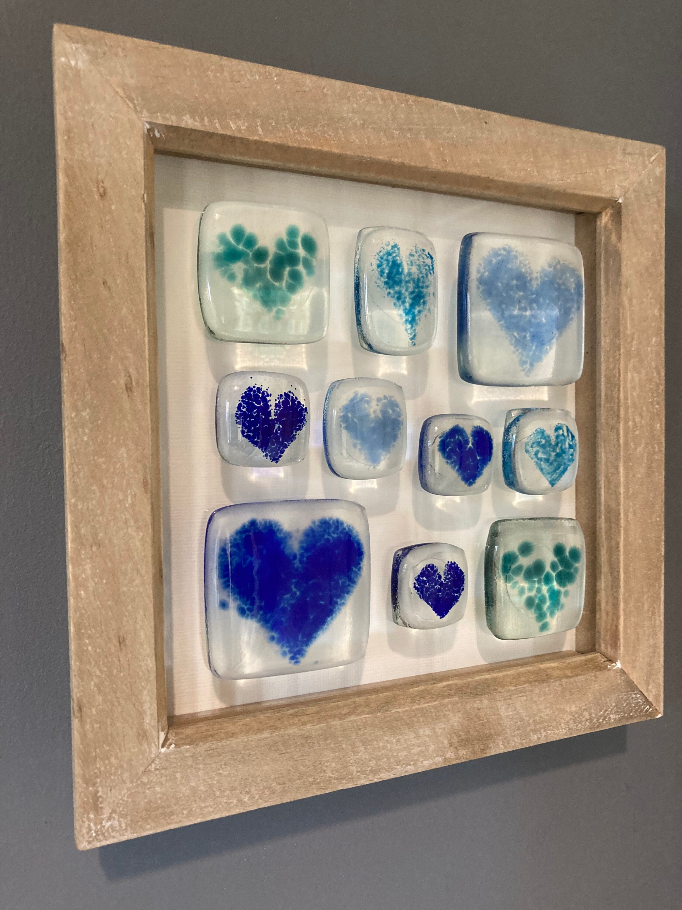 Heart Wall Art Original Wall Art Glass Hearts I Love You Gift Aqua