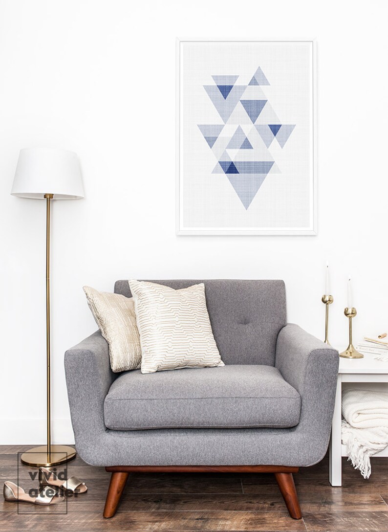 Navy Wall Print, Triangle Poster, Abstract Triangles Print, Minimalist Poster, Printable Poster, Modern Minimal, Unique Wall Art, Geometric image 3