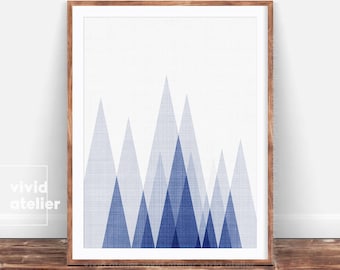 Triangle Wall Art, Triangle Poster, Mountain Print, Scandinavian Print, Blue Mountains, Modern Minimal, Nursery Art Decor, Baby Room Decor