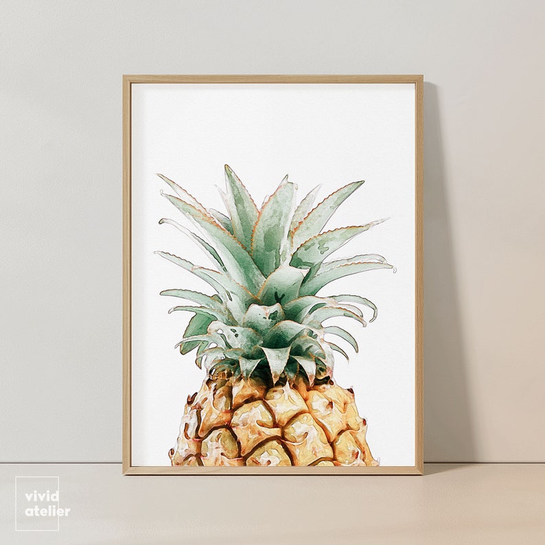 Pineapple Print, Pineapple Wall Art Prints, Printable Kitchen Decor, Botanical Print, Tropical Watercolor Print, Printable Wall Art, Posters image 3