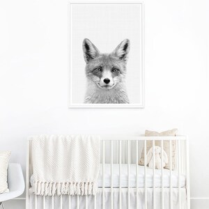 Black and White Woodlands Fox Nursery Animal Print, Fox Print ...
