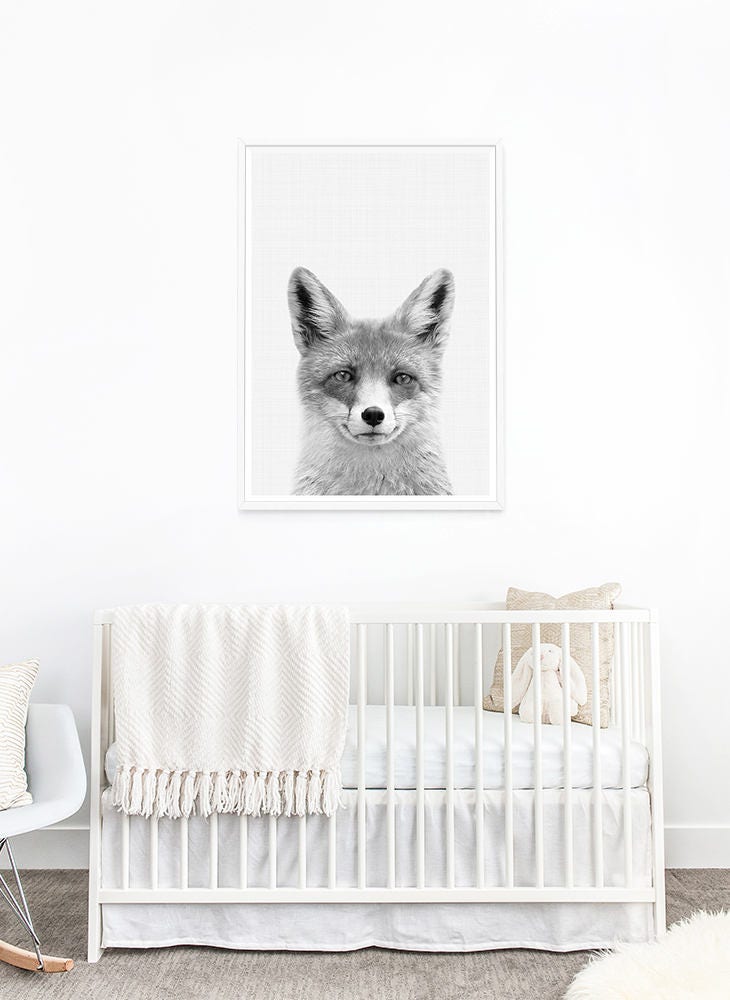 Black and White Woodlands Fox Nursery Animal Print Fox Print | Etsy