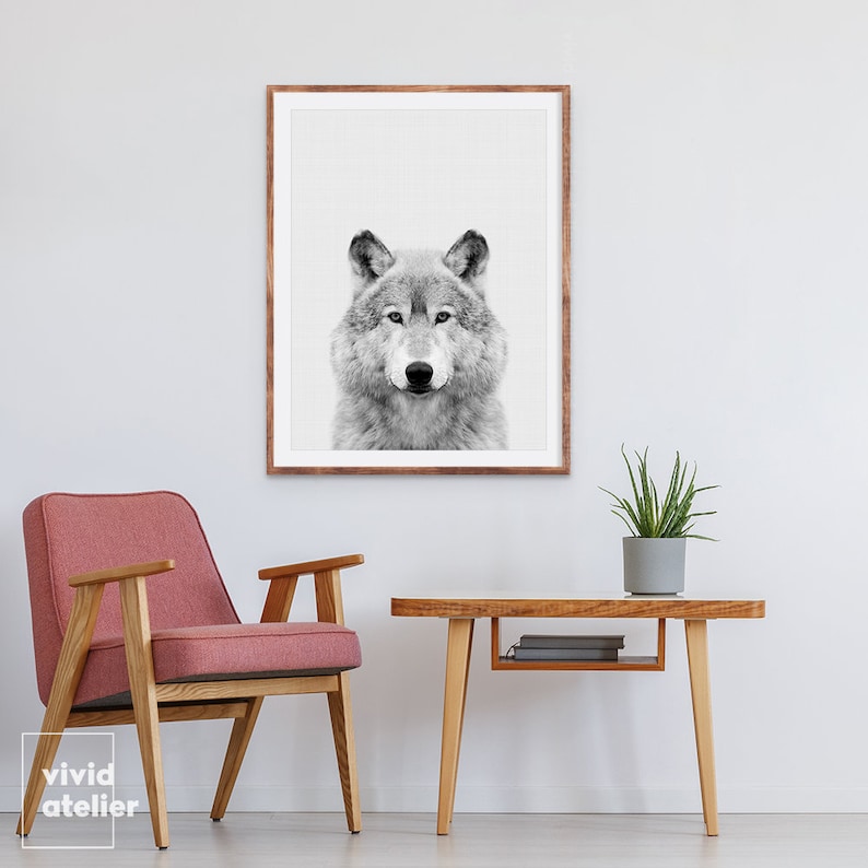 Wolf Print, Wolf Poster, Woodlands Animal Print, Black and White Forest Animals, Nursery Animal Photo Prints, Nursery Wall Art Printables image 8
