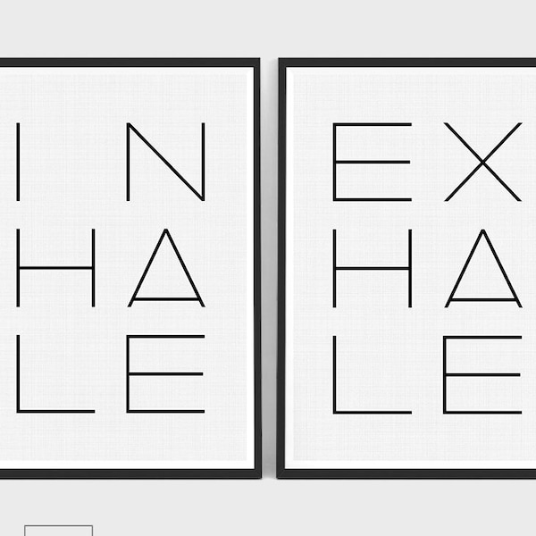 Inhale Exhale Print Set of 2, Typography Print, Yoga Poster Set, Quote Printable, Inhale Exhale Wall Art, Minimalist Quotes, Nursery Quotes