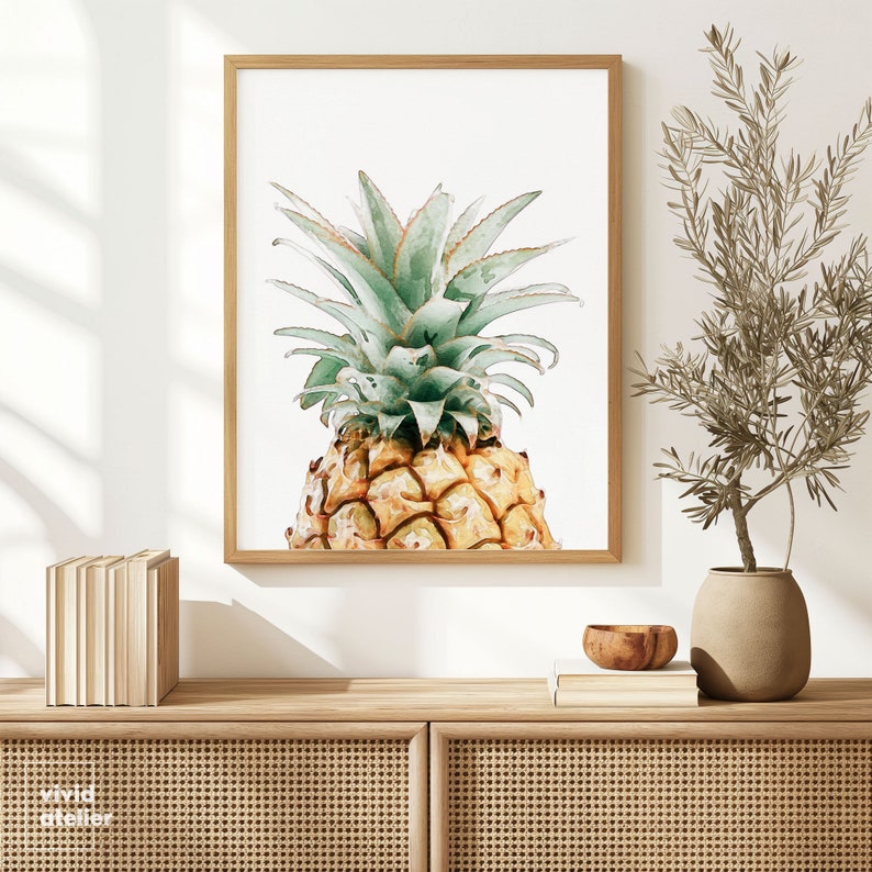 Pineapple Print, Pineapple Wall Art Prints, Printable Kitchen Decor, Botanical Print, Tropical Watercolor Print, Printable Wall Art, Posters 画像 7