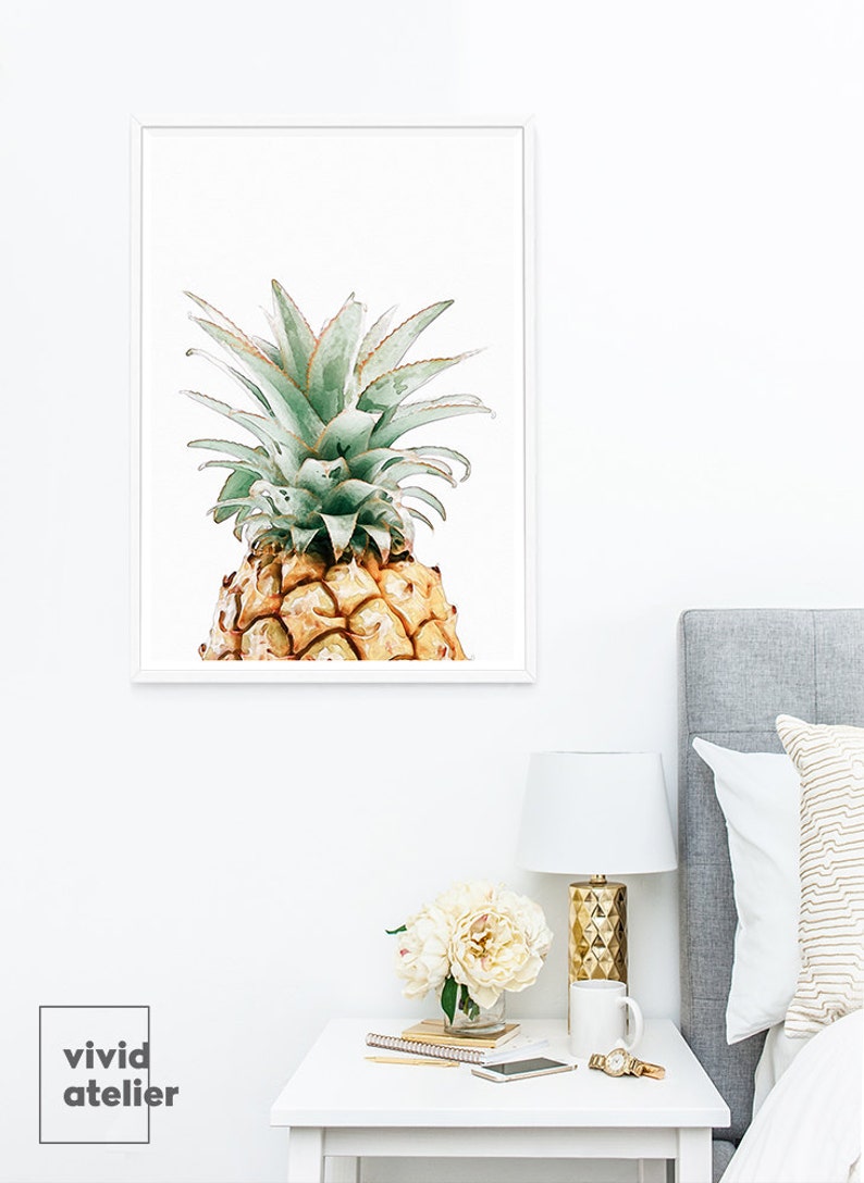 Pineapple Print, Pineapple Wall Art Prints, Printable Kitchen Decor, Botanical Print, Tropical Watercolor Print, Printable Wall Art, Posters image 3