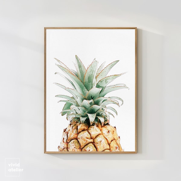 Pineapple Print, Pineapple Wall Art Prints, Printable Kitchen Decor, Botanical Print, Tropical Watercolor Print, Printable Wall Art, Posters