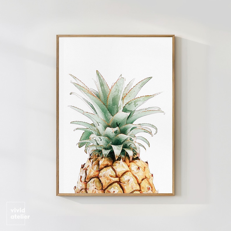 Pineapple Print, Pineapple Wall Art Prints, Printable Kitchen Decor, Botanical Print, Tropical Watercolor Print, Printable Wall Art, Posters image 1