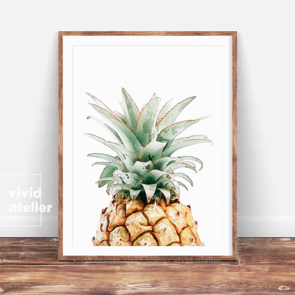 Pineapple Print, Pineapple Wall Art Prints, Printable Kitchen Decor, Botanical Print, Tropical Watercolor Print, Printable Wall Art, Posters