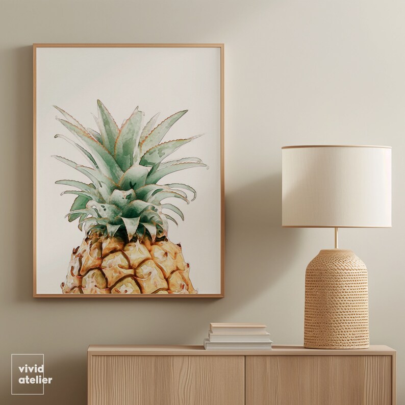 Pineapple Print, Pineapple Wall Art Prints, Printable Kitchen Decor, Botanical Print, Tropical Watercolor Print, Printable Wall Art, Posters 画像 5