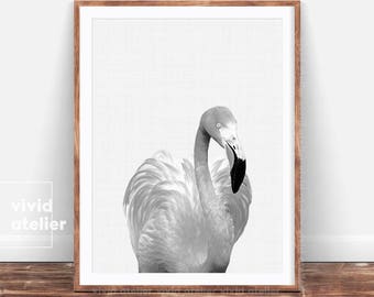 Flamingo Digital Print, Chic Black and White Tropical Wall Art, Tropical Digital Art, Printable Flamingo, Flamingo Art Print Poster