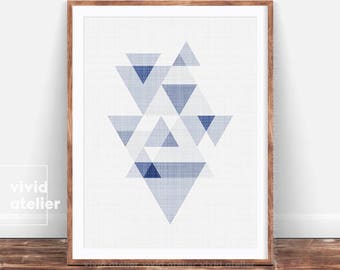 Navy Wall Print, Triangle Poster, Abstract Triangles Print, Minimalist Poster, Printable Poster, Modern Minimal, Unique Wall Art, Geometric