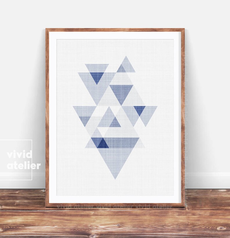 Navy Wall Print, Triangle Poster, Abstract Triangles Print, Minimalist Poster, Printable Poster, Modern Minimal, Unique Wall Art, Geometric image 1