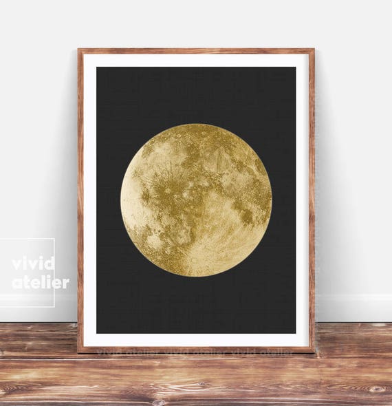 Gold Mond Druck Mond Phasen Wandkunst Mond Poster Gold Mond Etsy