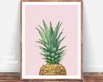 Tropical Decor, Pineapple Print, Pineapple Wall Art, Printable Art, Tropical Art, Kitchen Decor, Downloadable Prints, Tropical Print, Poster